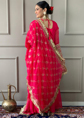 3 Pc Pink Readymade Georgette Dupatta Suit Set