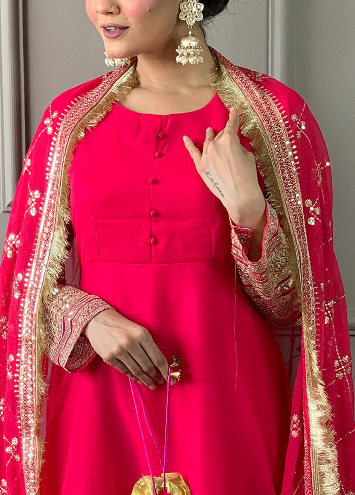 3 Pc Pink Readymade Georgette Dupatta Suit Set