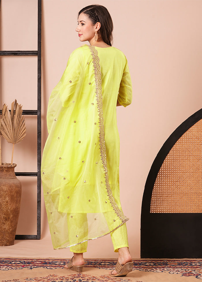 3 Pc Yellow Readymade Viscose Dupatta Suit Set