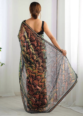 Black Net Net Saree With Blouse Piece