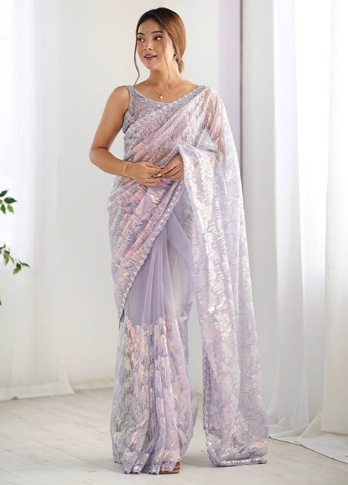 Lavender Net Net Saree With Blouse Piece