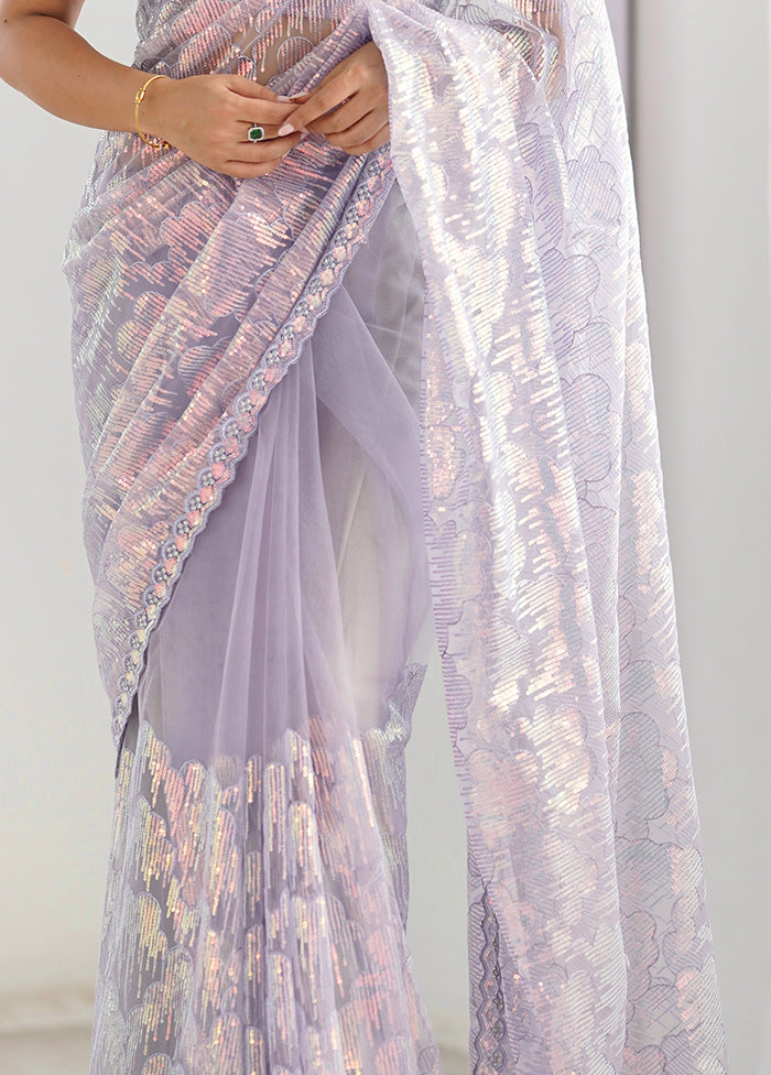 Lavender Net Net Saree With Blouse Piece