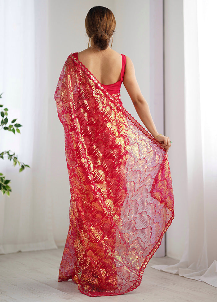 Pink Net Net Saree With Blouse Piece