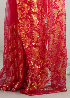 Pink Net Net Saree With Blouse Piece