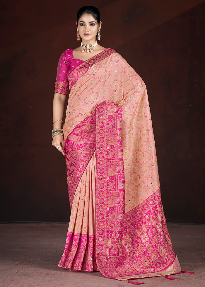 Pink Banarasi Silk Saree With Blouse Piece