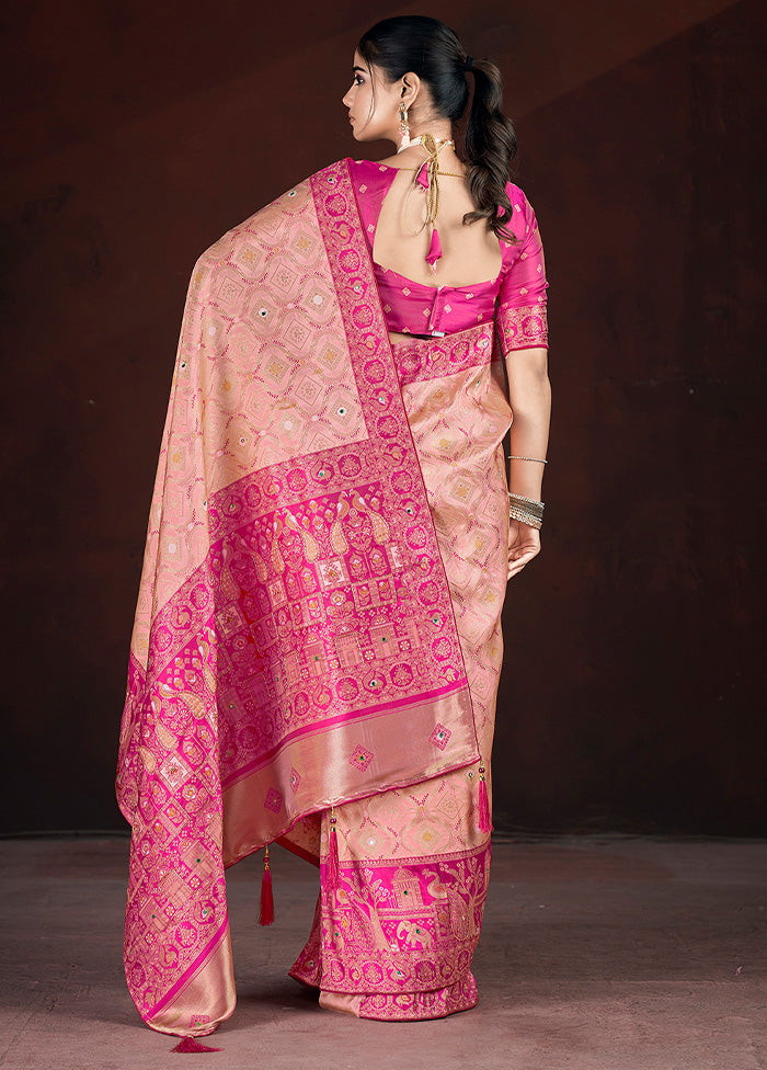 Pink Banarasi Silk Saree With Blouse Piece