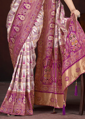 Purple Banarasi Silk Saree With Blouse Piece