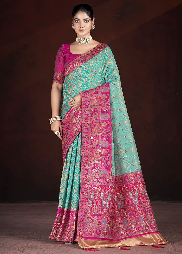 Sea Green Banarasi Silk Saree With Blouse Piece