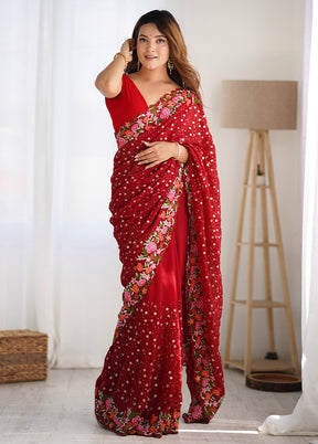 Maroon Georgette Saree With Blouse Piece