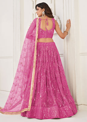 3 Pc Pink Net Semi Stitched Lehenga Set