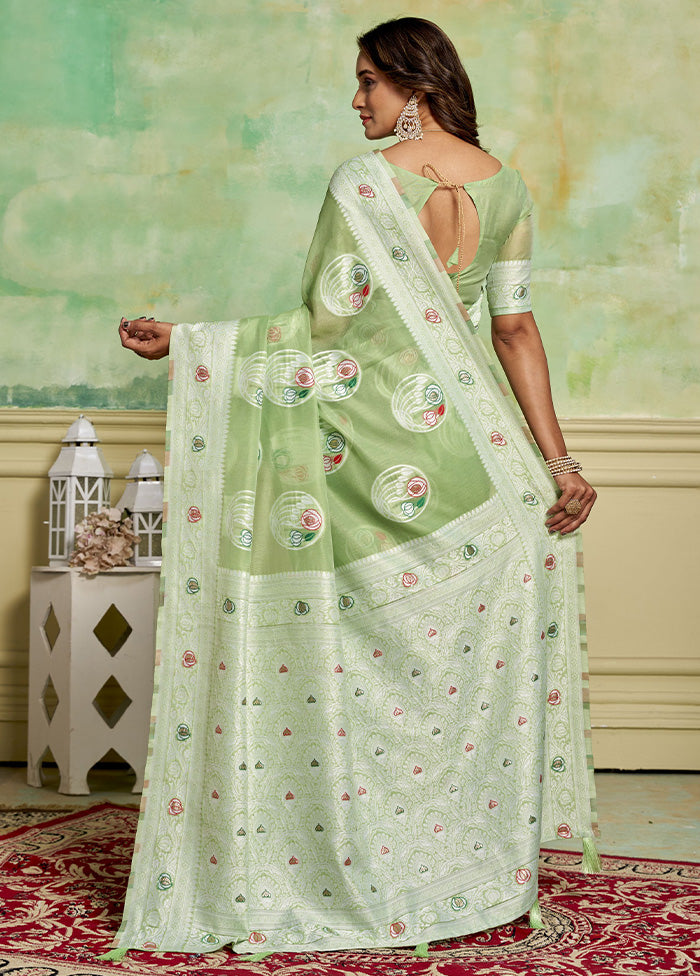 Green Cotton Saree With Blouse Piece