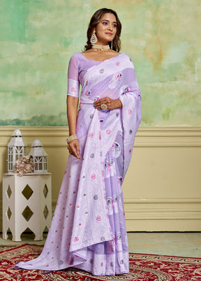 Lavender Cotton Saree With Blouse Piece