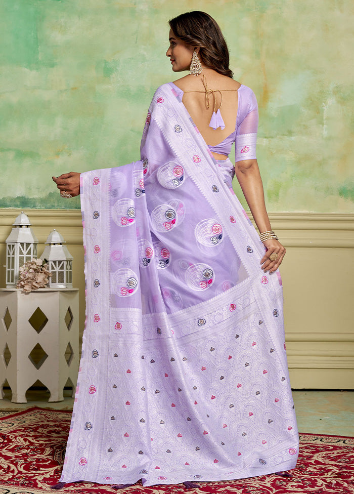 Lavender Cotton Saree With Blouse Piece