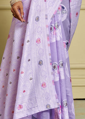 Lavender Cotton Saree With Blouse Piece