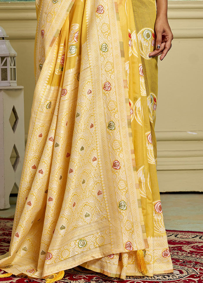 Yellow Cotton Saree With Blouse Piece