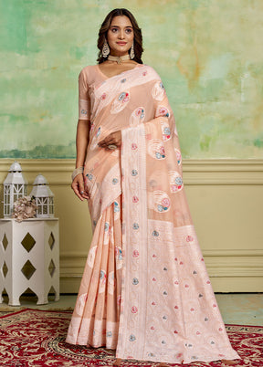 Peach Cotton Saree With Blouse Piece