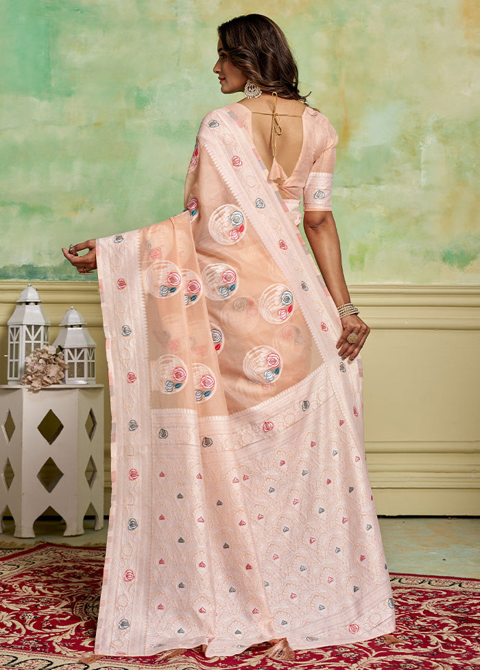 Peach Cotton Saree With Blouse Piece