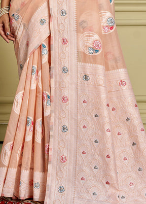 Peach Cotton Saree With Blouse Piece