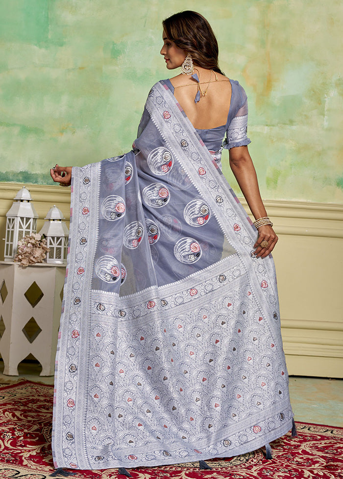 Grey Cotton Saree With Blouse Piece