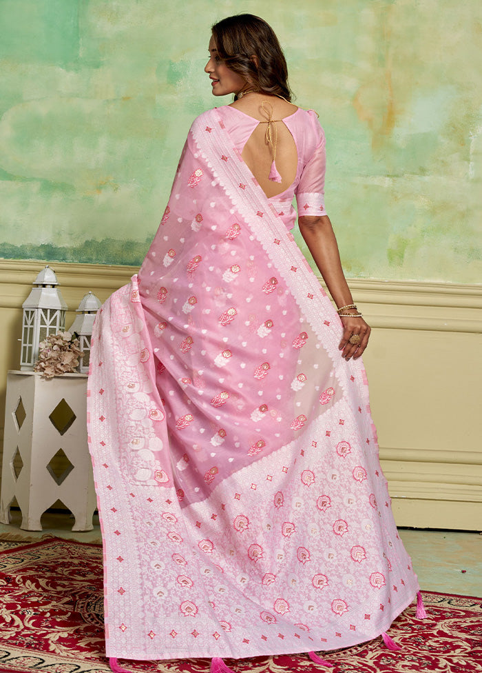 Pink Cotton Saree With Blouse Piece