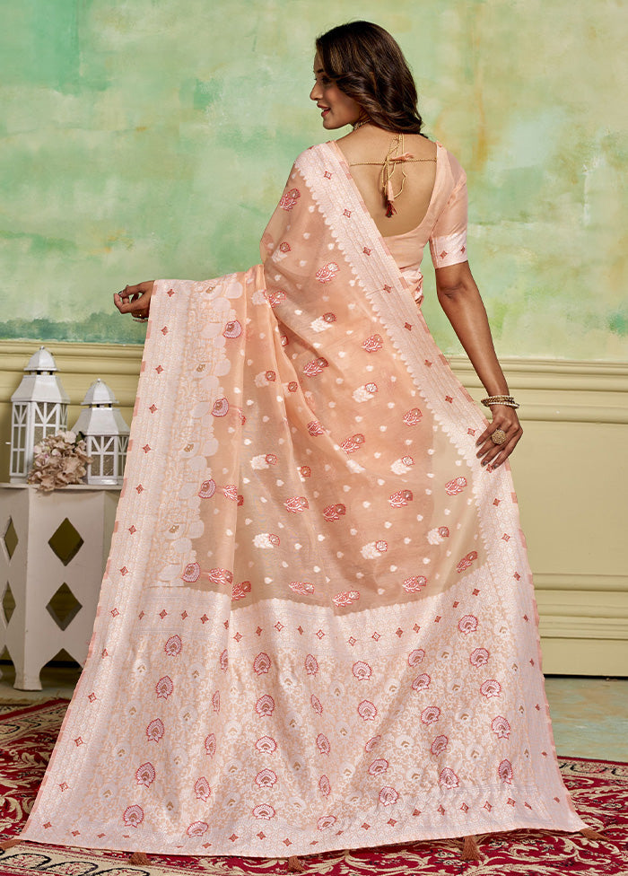 Peach Cotton Saree With Blouse Piece