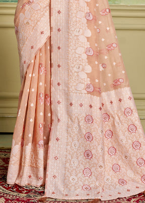 Peach Cotton Saree With Blouse Piece