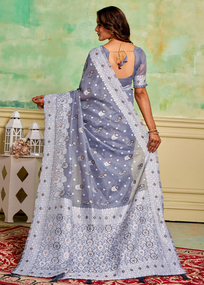 Grey Cotton Saree With Blouse Piece