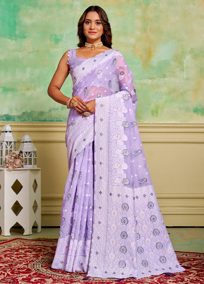 Lavender Cotton Saree With Blouse Piece