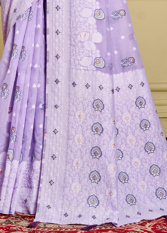 Lavender Cotton Saree With Blouse Piece