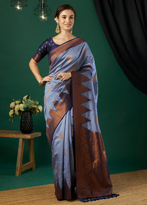 Lavender Banarasi Silk Saree With Blouse Piece