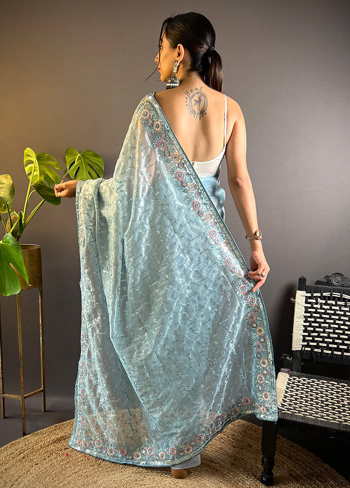 Grey Net Net Saree With Blouse Piece