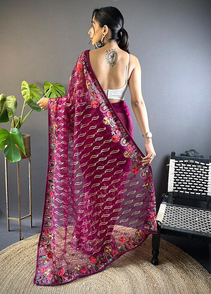 Magenta Net Net Saree With Blouse Piece