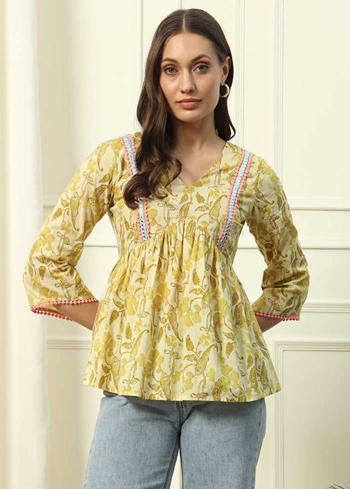 Yellow Readymade Cotton Short Top