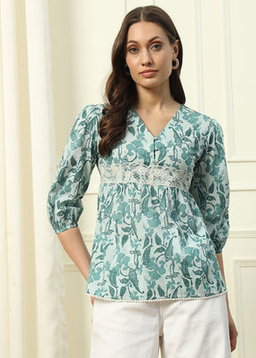 Green Readymade Cotton Short Top