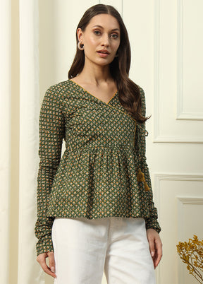 Green Readymade Cotton Short Top