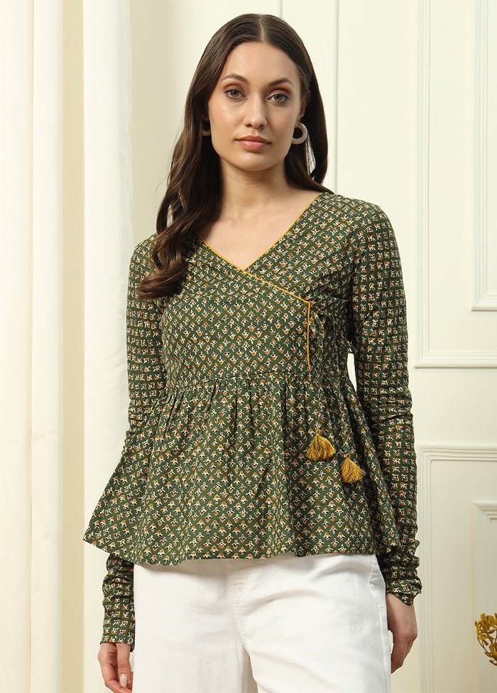 Green Readymade Cotton Short Top