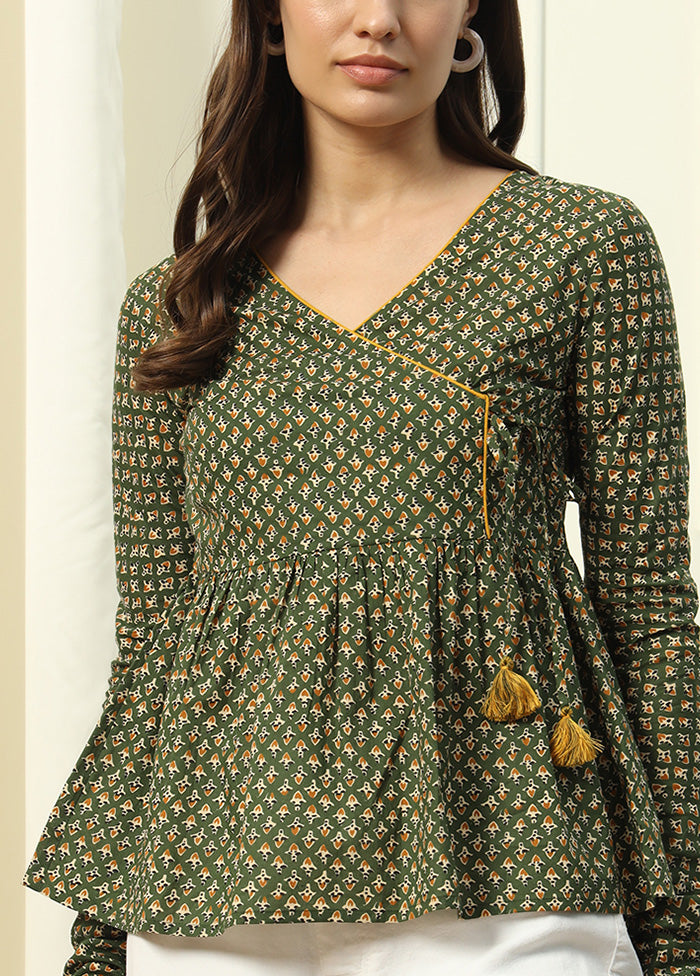 Green Readymade Cotton Short Top