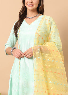 3 Pc Yellow Readymade Cotton Dupatta Suit Set