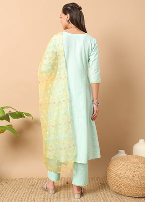 3 Pc Sea Green Readymade Cotton Dupatta Suit Set