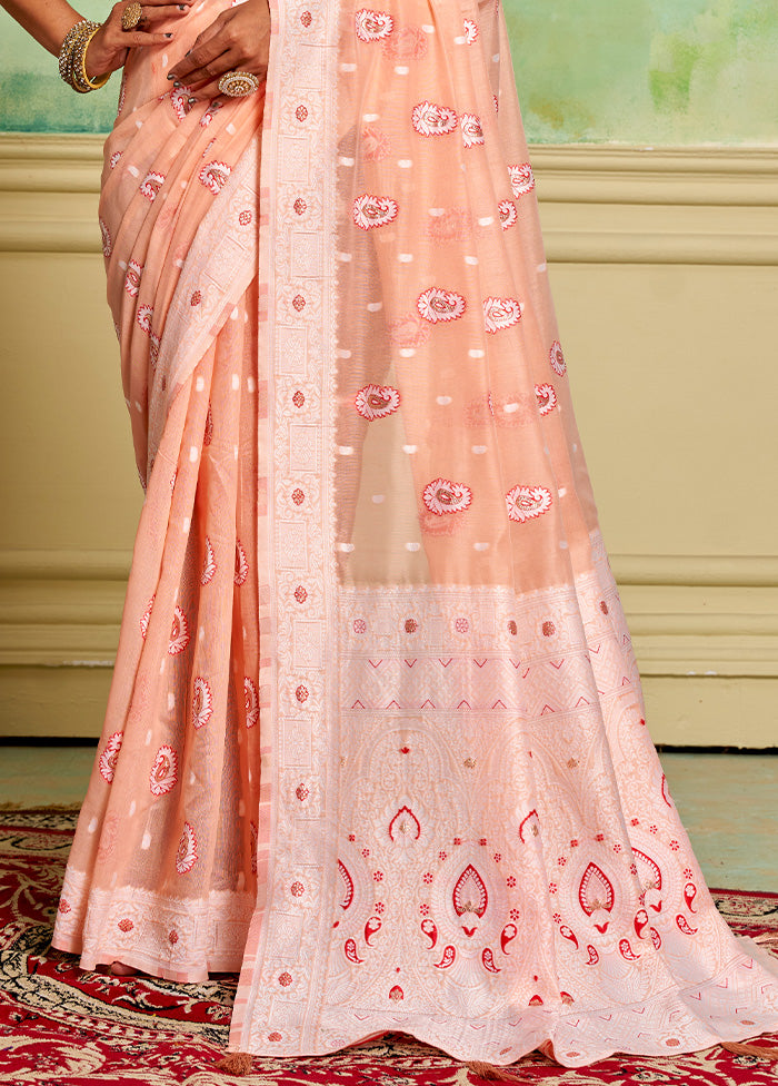 Peach Cotton Saree With Blouse Piece