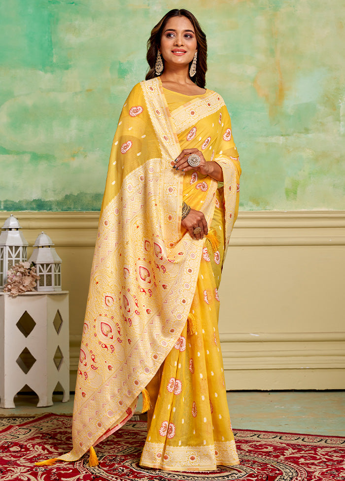 Yellow Cotton Saree With Blouse Piece