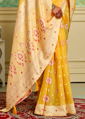 Yellow Cotton Saree With Blouse Piece