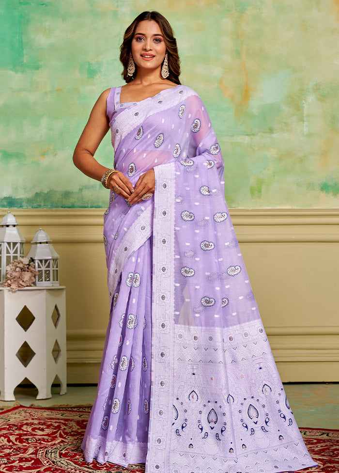 Lavender Cotton Saree With Blouse Piece