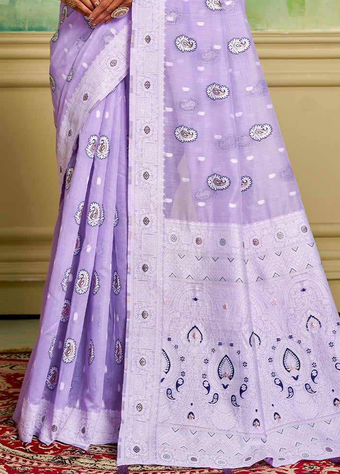 Lavender Cotton Saree With Blouse Piece