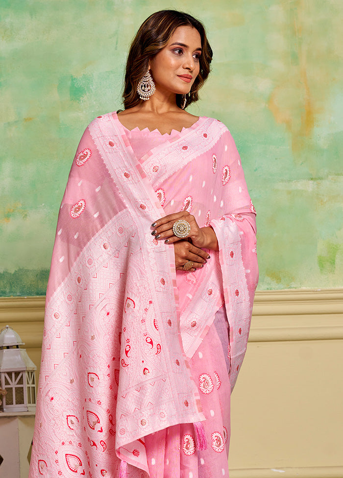 Pink Cotton Saree With Blouse Piece