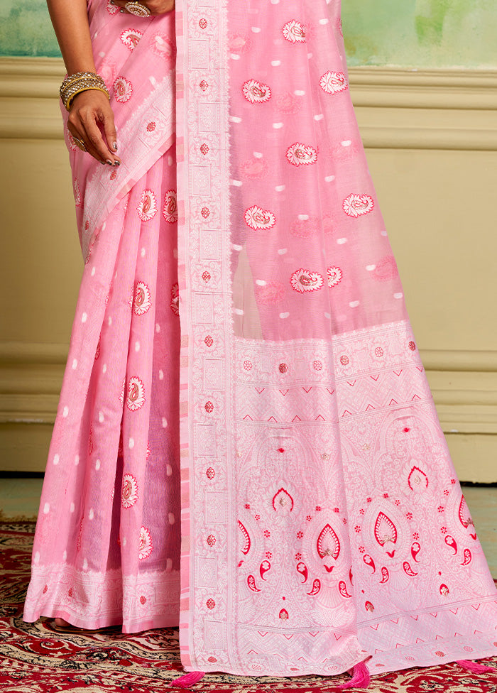 Pink Cotton Saree With Blouse Piece