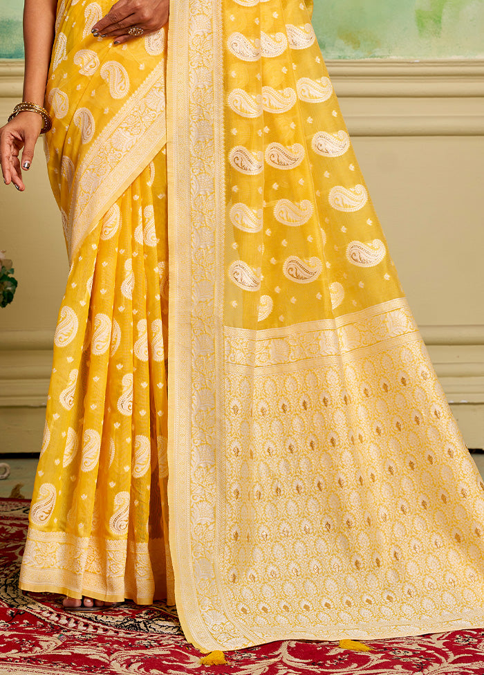 Yellow Cotton Saree With Blouse Piece