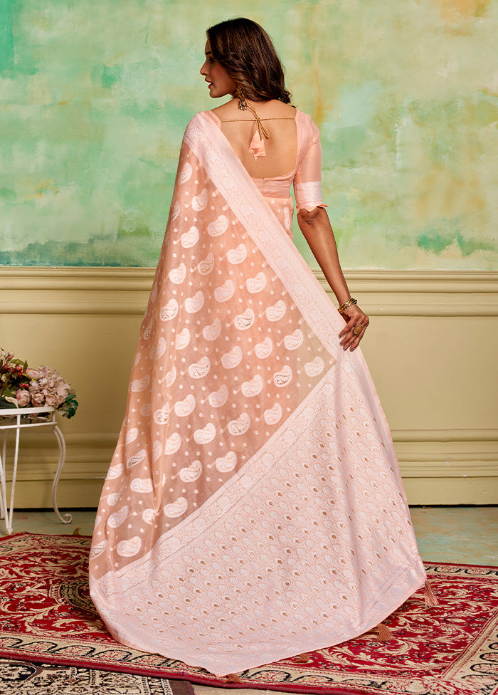 Peach Cotton Saree With Blouse Piece