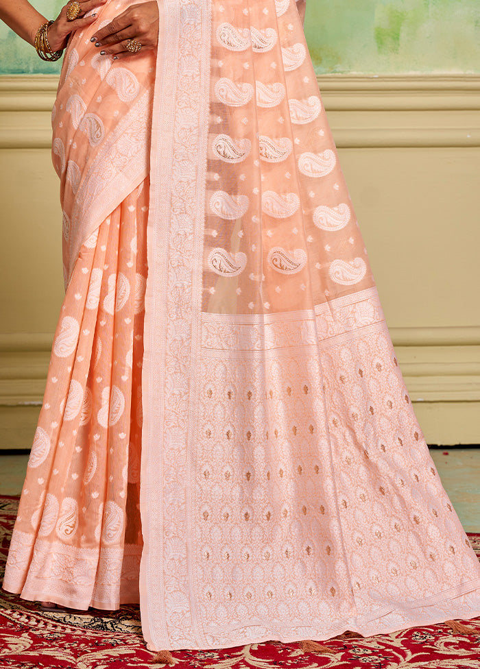 Peach Cotton Saree With Blouse Piece