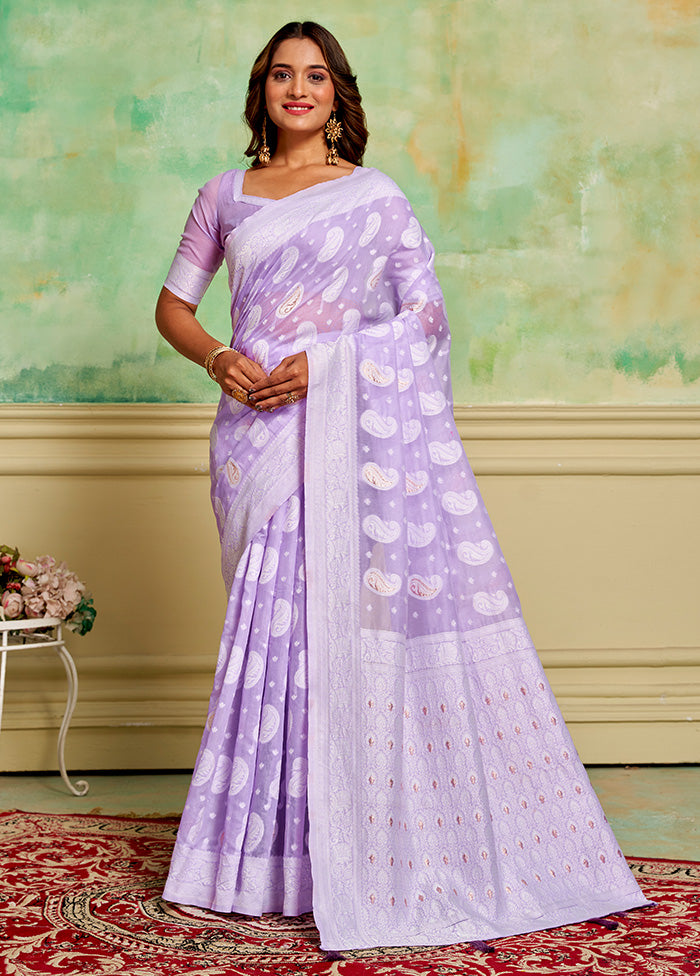 Lavender Cotton Saree With Blouse Piece